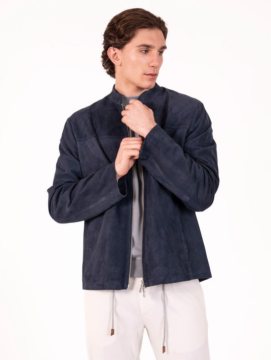 Giubbino Eleventy Milano Platinum in Pelle Traforata Blu