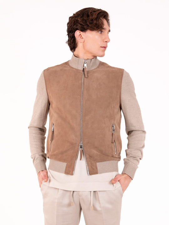 Jacke The Jack Leder aus Leder und Viskose in Vanille und Taubengrau