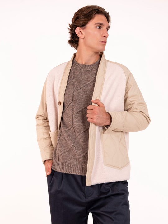 Giubbotto Double Telacruda in Cotone e Shearling Ecru