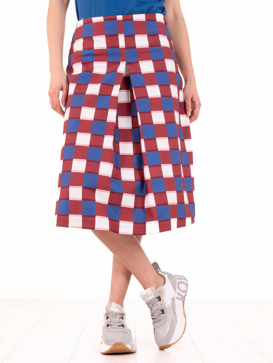 Alpha Studio Skirt in Brick and Blue Check Cotton