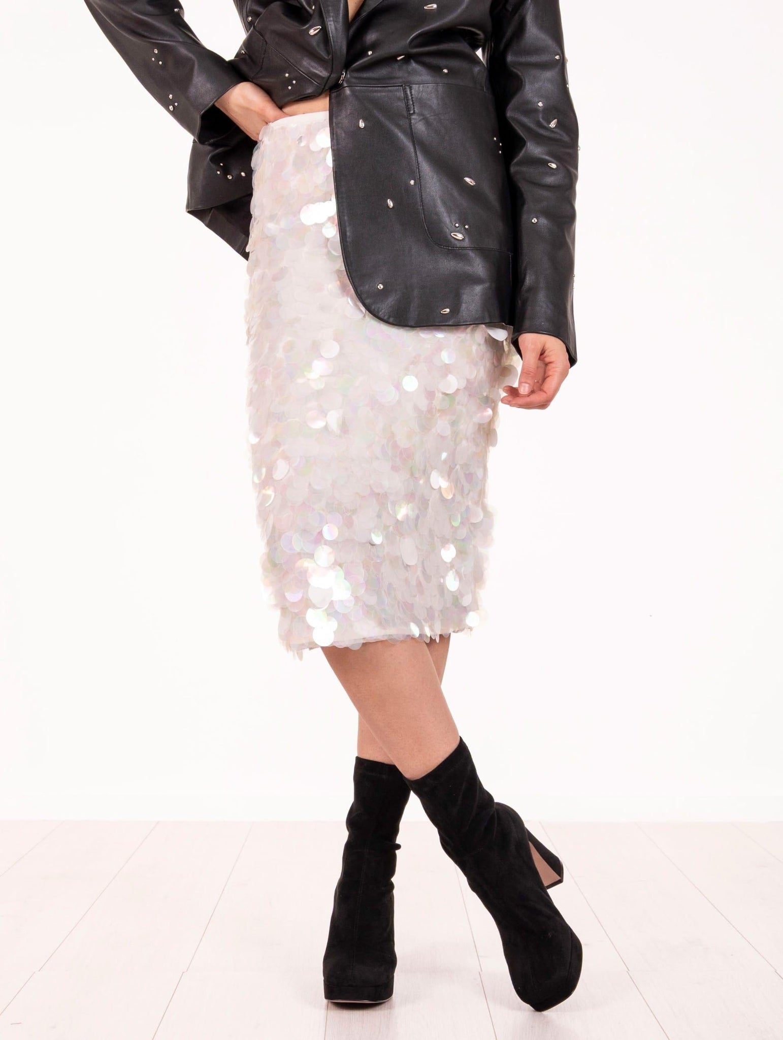 Gonna Midi Circus Hotel Macro Paillettes Bianca