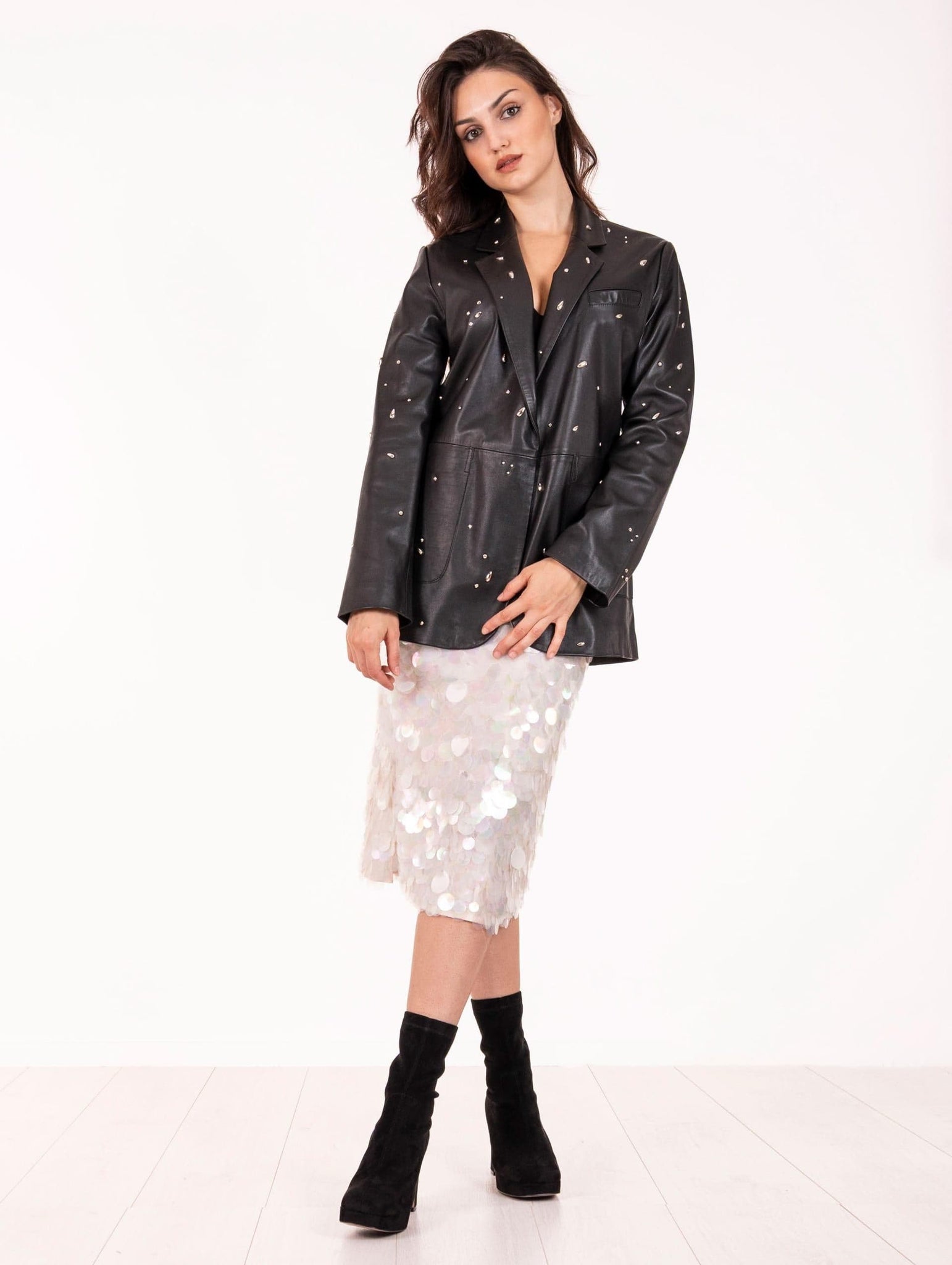 Gonna Midi Circus Hotel Macro Paillettes Bianca