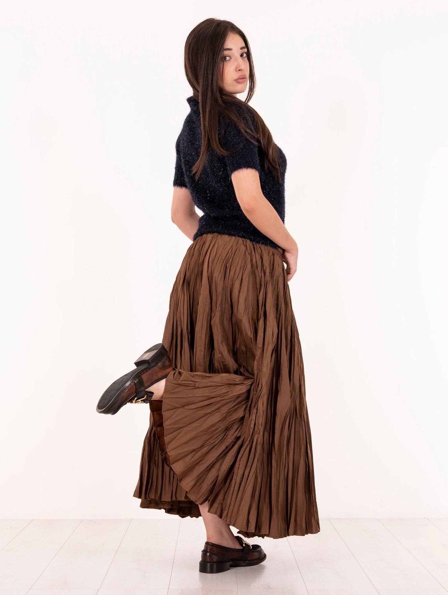 Gonna Midi Meimeij Goffrata Marrone