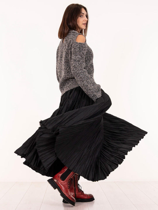 Midi Skirt Meimeij Black Crinkled