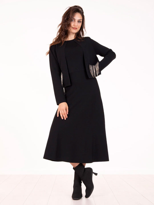 Cardigan con Monile Anna Molinari in Viscosa Nera