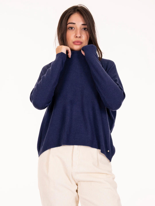 Maglia Boxy White Wise in Lana e Viscosa Blu