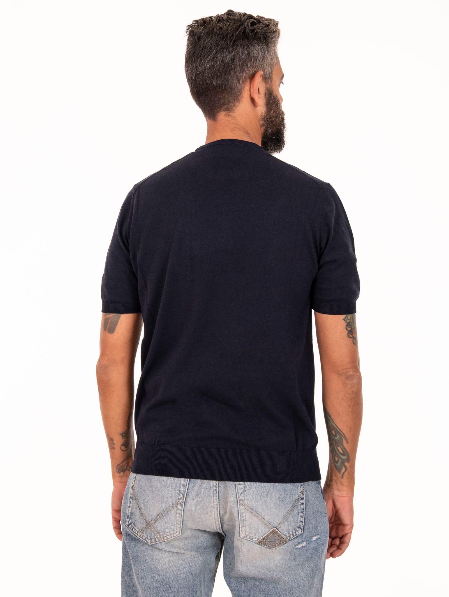 Maglia Alpha Studio in Cotone Crepe Blu Notte AU-1020C1001 Alpha Studio