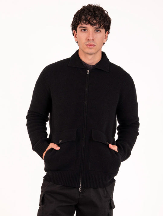 Luigi Gentile Black Wool Cardigan