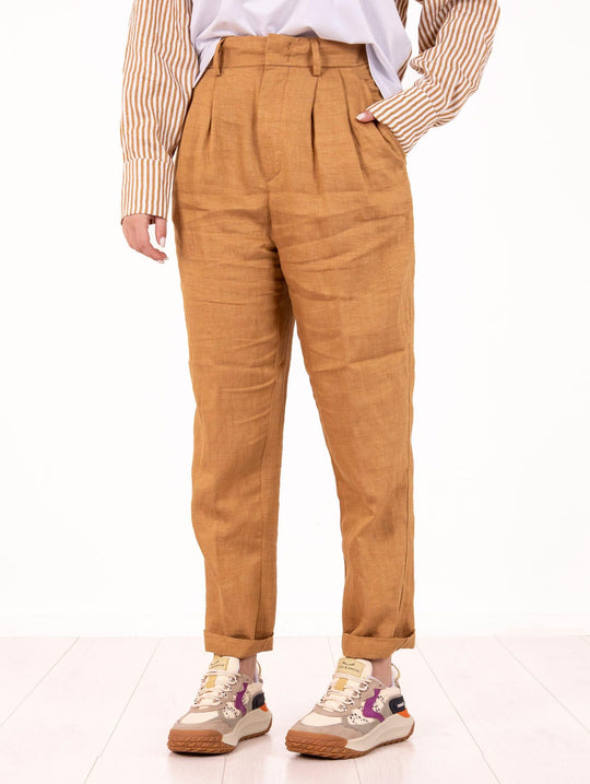 Pantalone White Sand in Lino e Viscosa Ocra