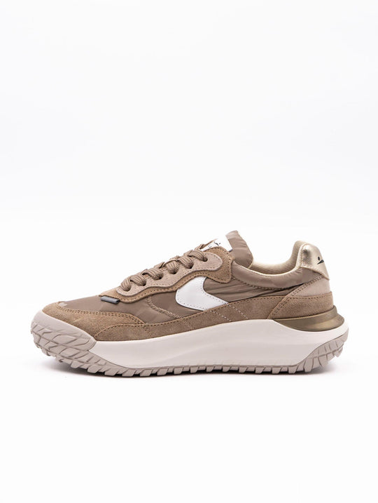 Sneakers Club Act Voile Blanche in Suede e Nylon Marrone Oro