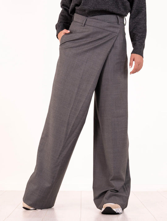 Pantalone Asimmetrico White Sand in Tela di Lana Stretch Grigio