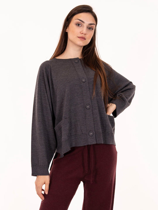 Cardigan Meimeij in Pura Lana Vergine Antracite