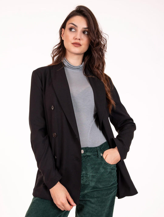 Giacca Doppiopetto Myths in Foulard di Viscosa Stretch Nero