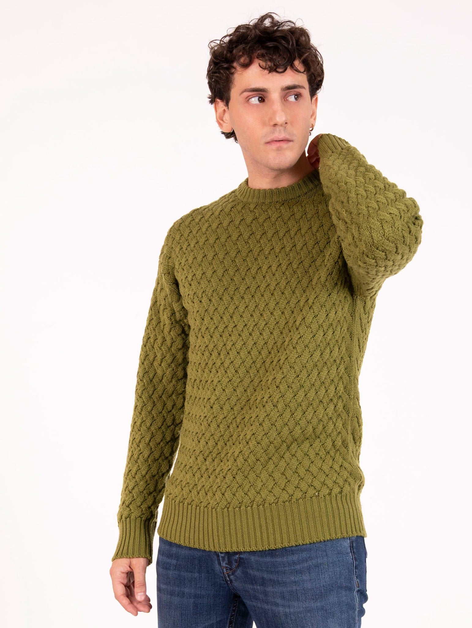 Maglia Alpha Studio in Lana Merinos Extrafine Pistacchio AU-3081C1006 Alpha Studio