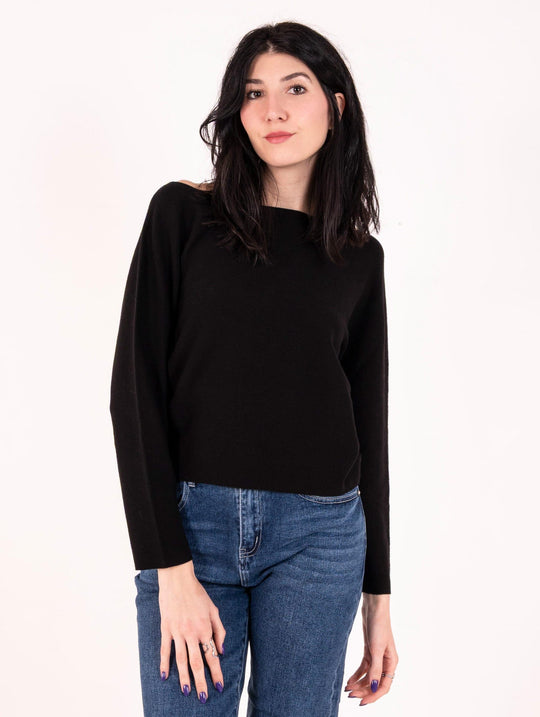 Boxy-Pullover Alpha Studio aus extrafeiner schwarzer Wolle