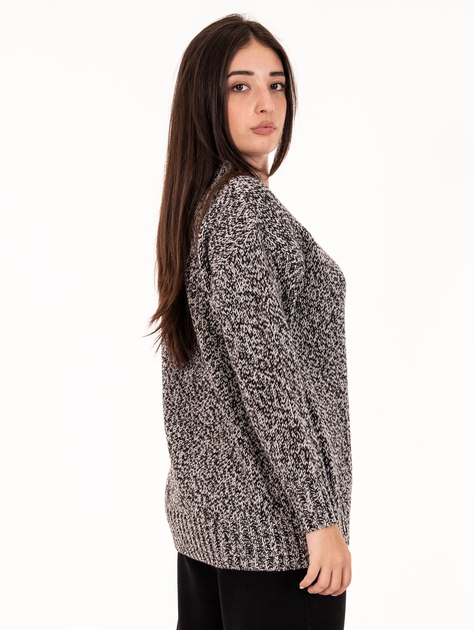 Pull Alpha Studio in Pura Lana Melange Bianco e Nero AD-4210C2002 Alpha Studio