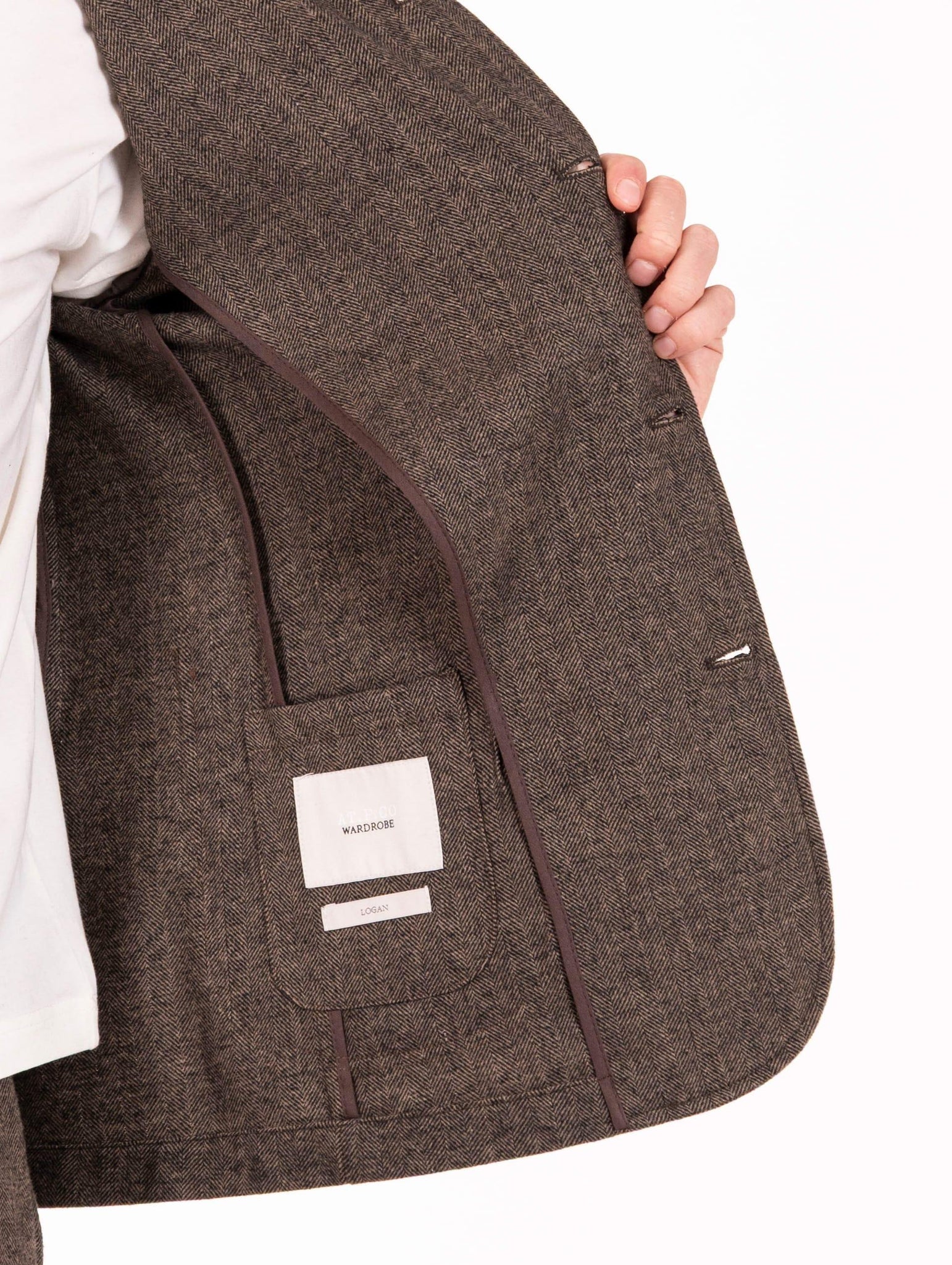 Giacca AT.P.CO. in Misto Lana e Viscosa Spigata Nero e Marrone LOGAN717TF509299 AT.P.CO