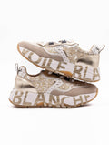 Sneakers Club105 Voile Blanche aus Wildleder und Tweed Taubengrau und Gold