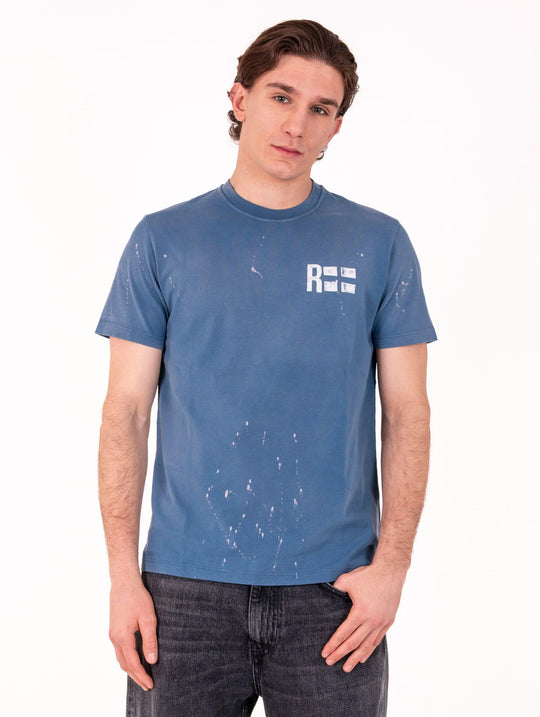 T-Shirt Destroyed Roy Roger's in Cotone Vintage Blu