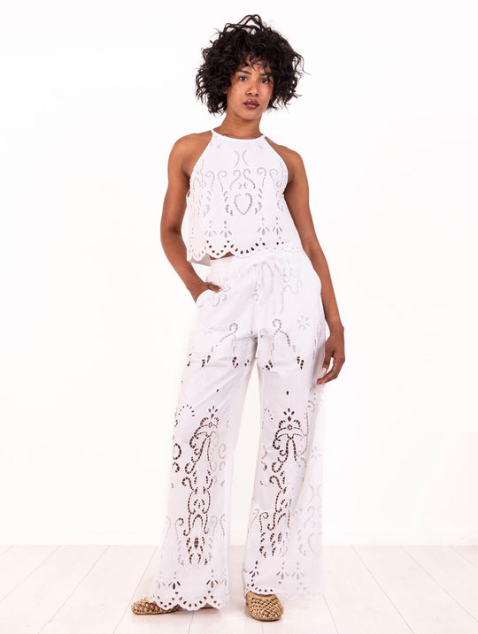 Top Ricamo No Secrets in Cotone Bianco