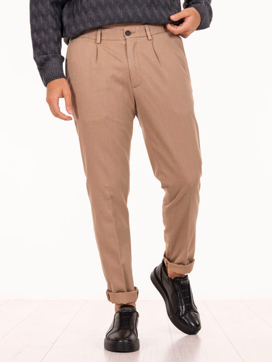 Pantalone Devore in Cotone Cover Melange Cammello e Naturale