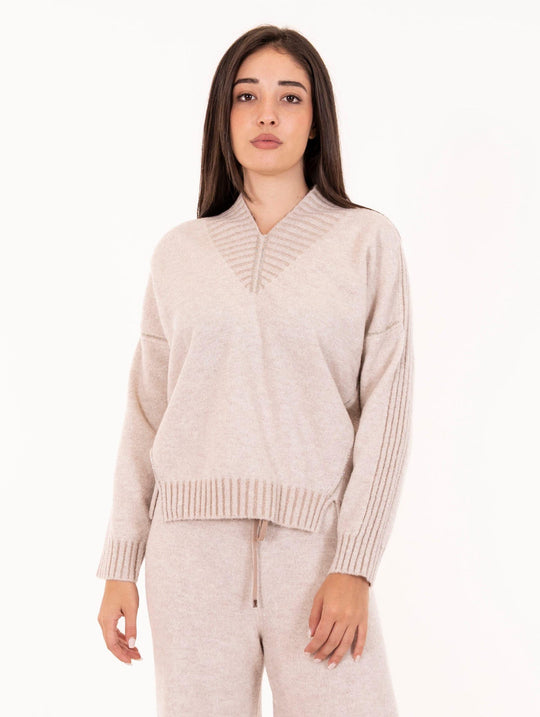 Pull V D.Exterior con Monile in Lana Gesso