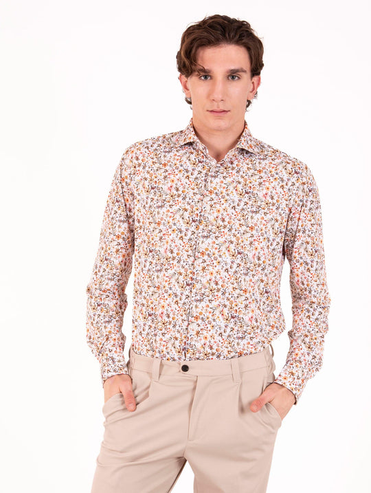 Tecno Camicia Orian Antibatterica Fantasia Fiori Bianco, Verde e Arancione