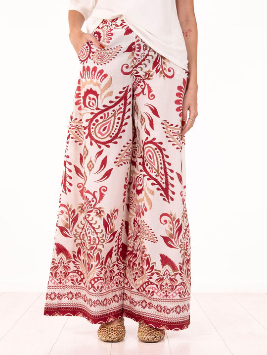 Pantalone Atzeco Bye Firenze in Puro Cotone Bianco e Rosso