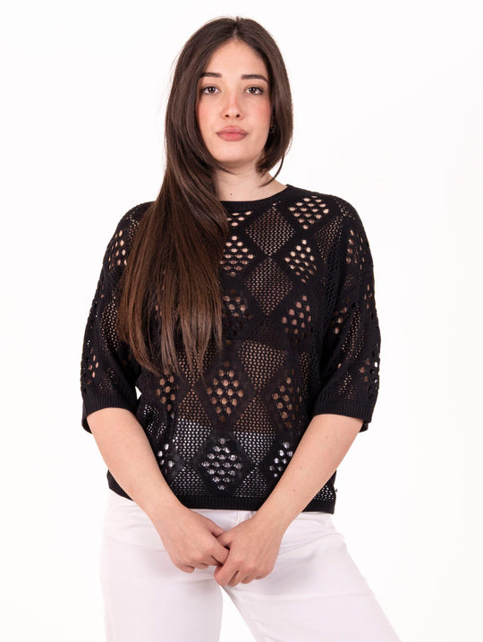 Maglia Traforata White Wise in Viscosa Nera