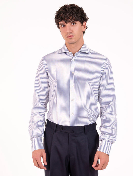 Camicia Borriello Napoli in Cotone a Righe Bianca e Blu
