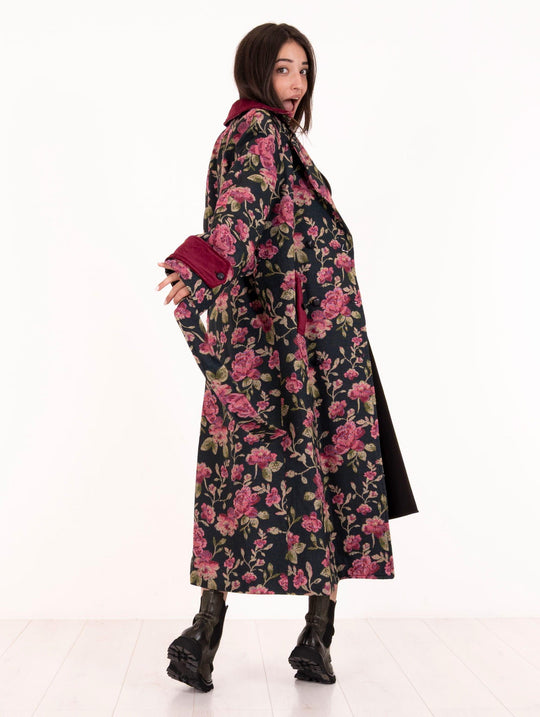 Front Street Flower and Velvet Coat Black and Bordeaux