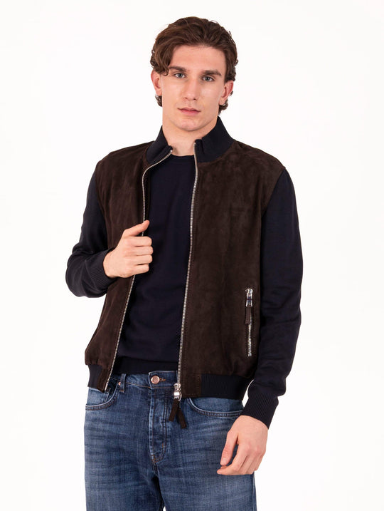Giubbino The Jack Leather in Pelle e Viscosa Marrone e Blu