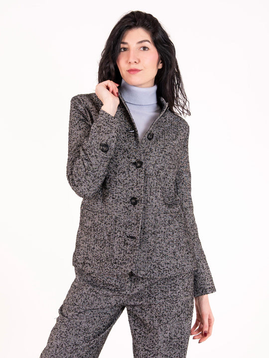 Giacca Alessia Santi in Cotone Chevron Bianco e Nero
