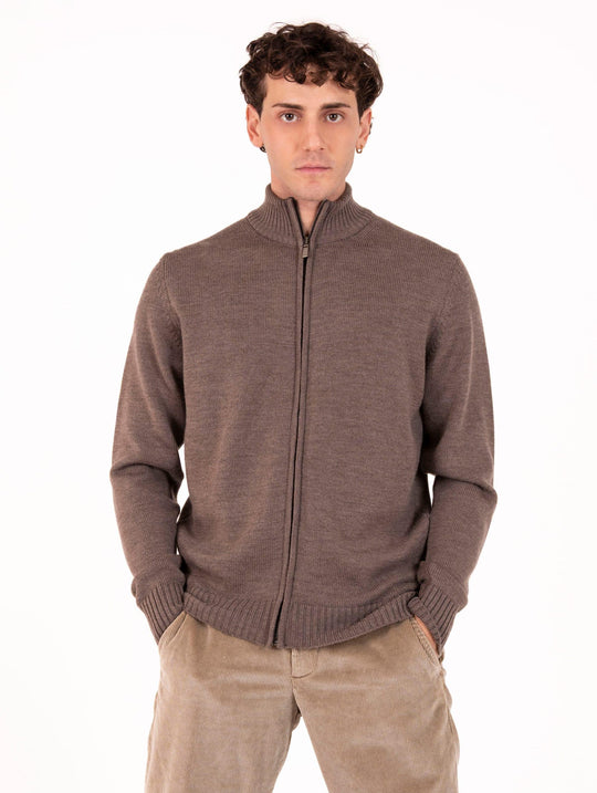 Cardigan Four Stroke in Lana Merino Extrafine Fango