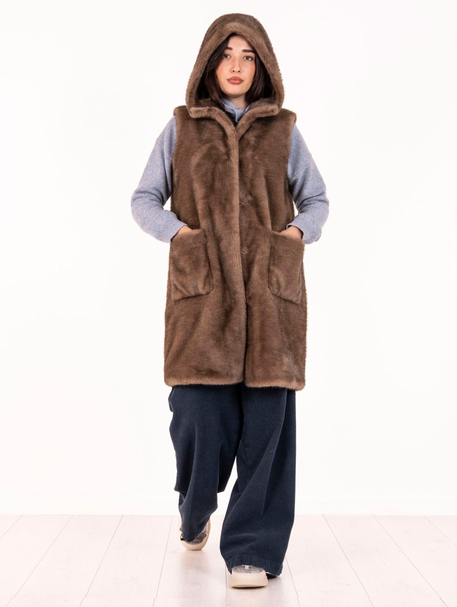 Gilet Eco Pelliccia Leon e Loulou Moka L614MINK00043 Leon & Loulou