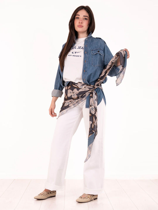 Stola Alessia Santi in Cotone e Seta Perla e Azzurro