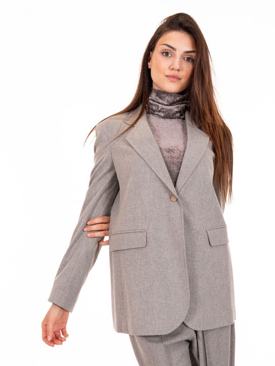 Einreihige Jacke Alysi aus grauem Viskose- und Wollflanell