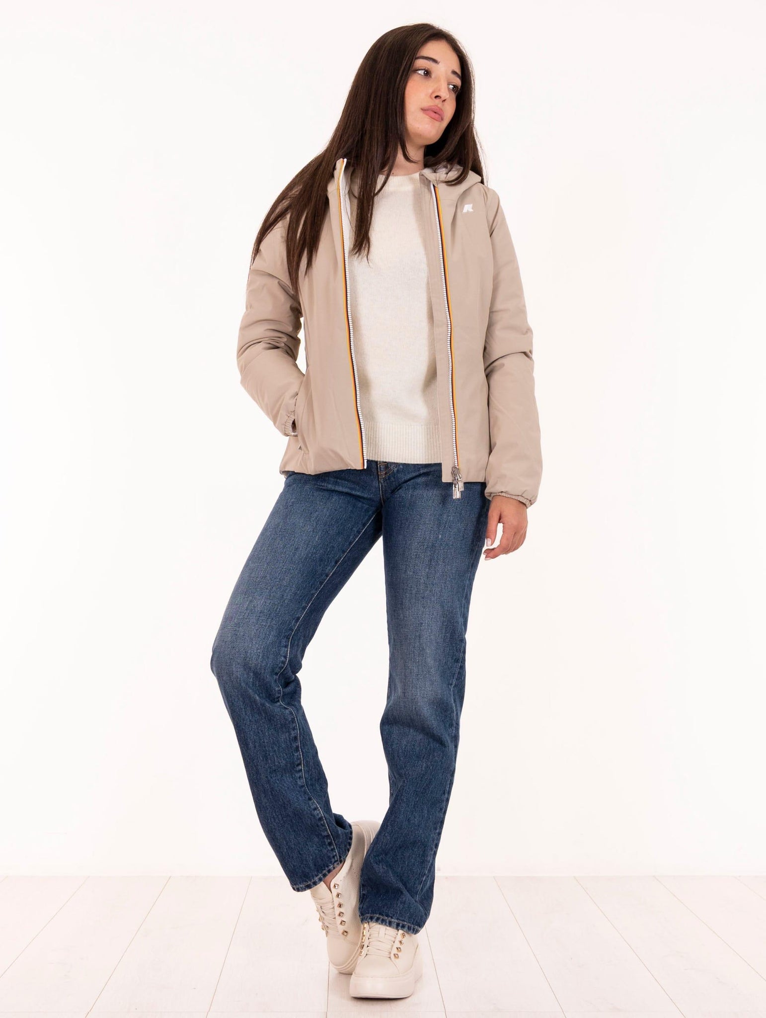 Giacca K-Way Lily Reversibile Beige e Bianco K6128TWBBA K-Way