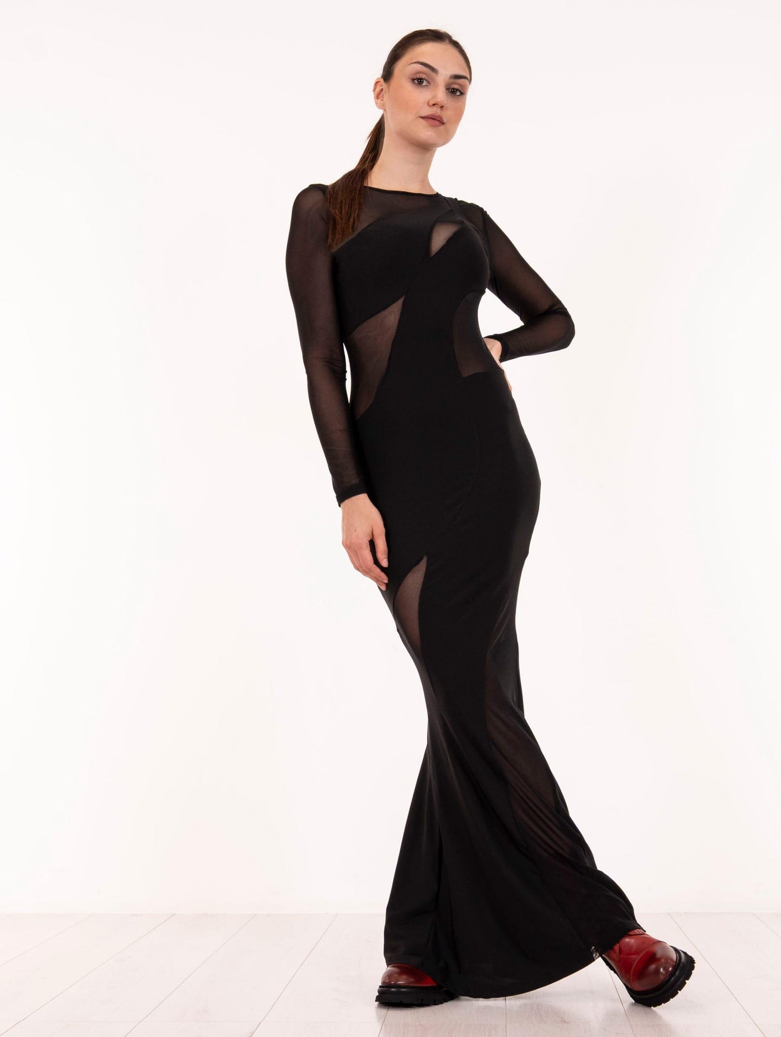 Abito Lungo Nosecret in Jersey e Tulle Nero 253NS020LIQUI NoSecrets