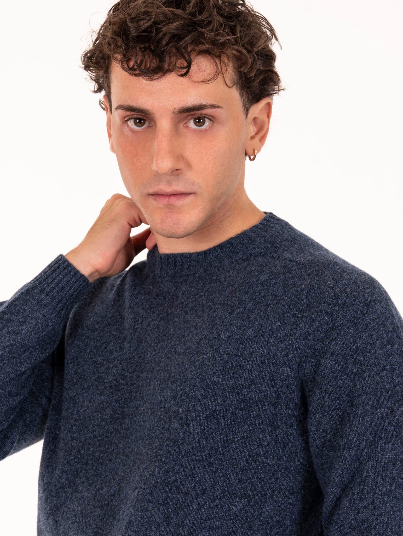 Girocollo Zanieri in Lana Cashmere Navy Melange CG-GRU-350151934 Zanieri