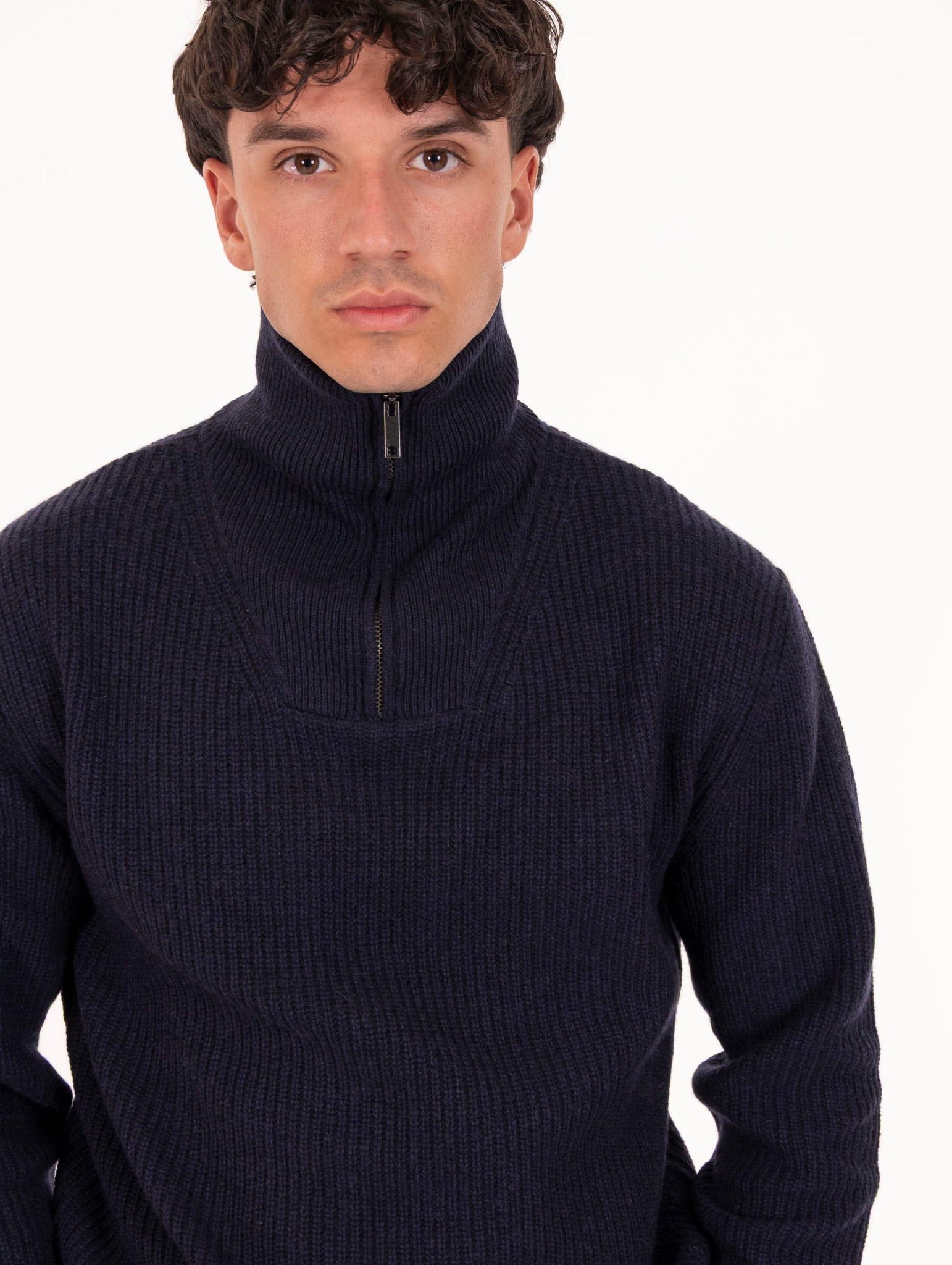Maglia Lupetto Daniele Fiesoli con Zip in Eco Cashmere Navy 339223 Daniele Fiesoli