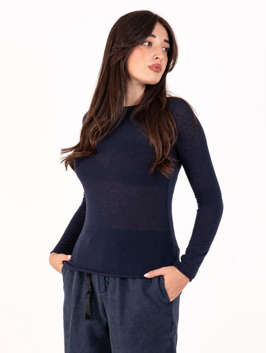 Girocollo White Wise Misto Cachemire Extrafine Blu