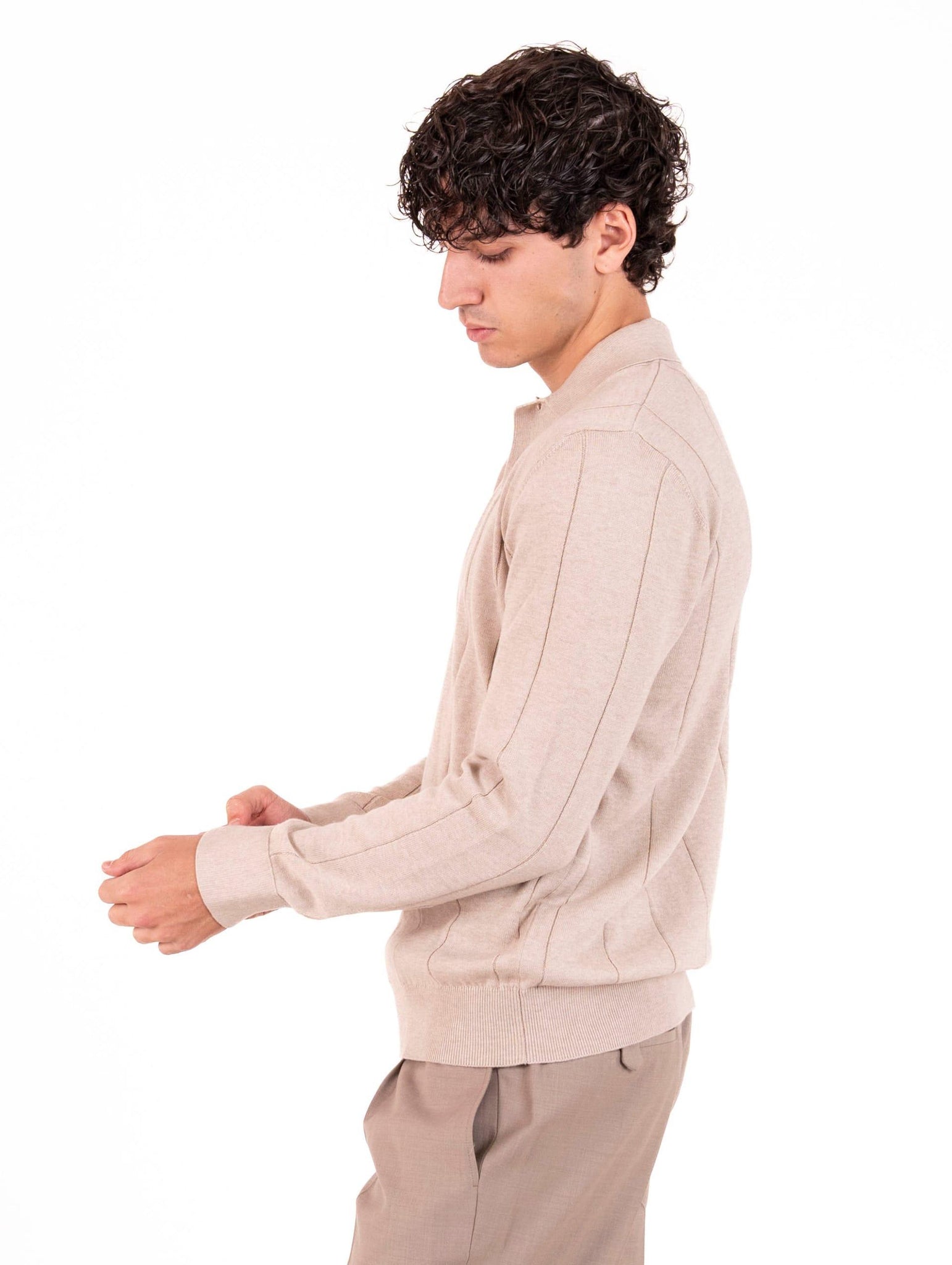 Polo Eleventy Milano in Maglia di Cotone e Cashmere Sabbia L76POLL09MAG0K00702 Eleventy Milano