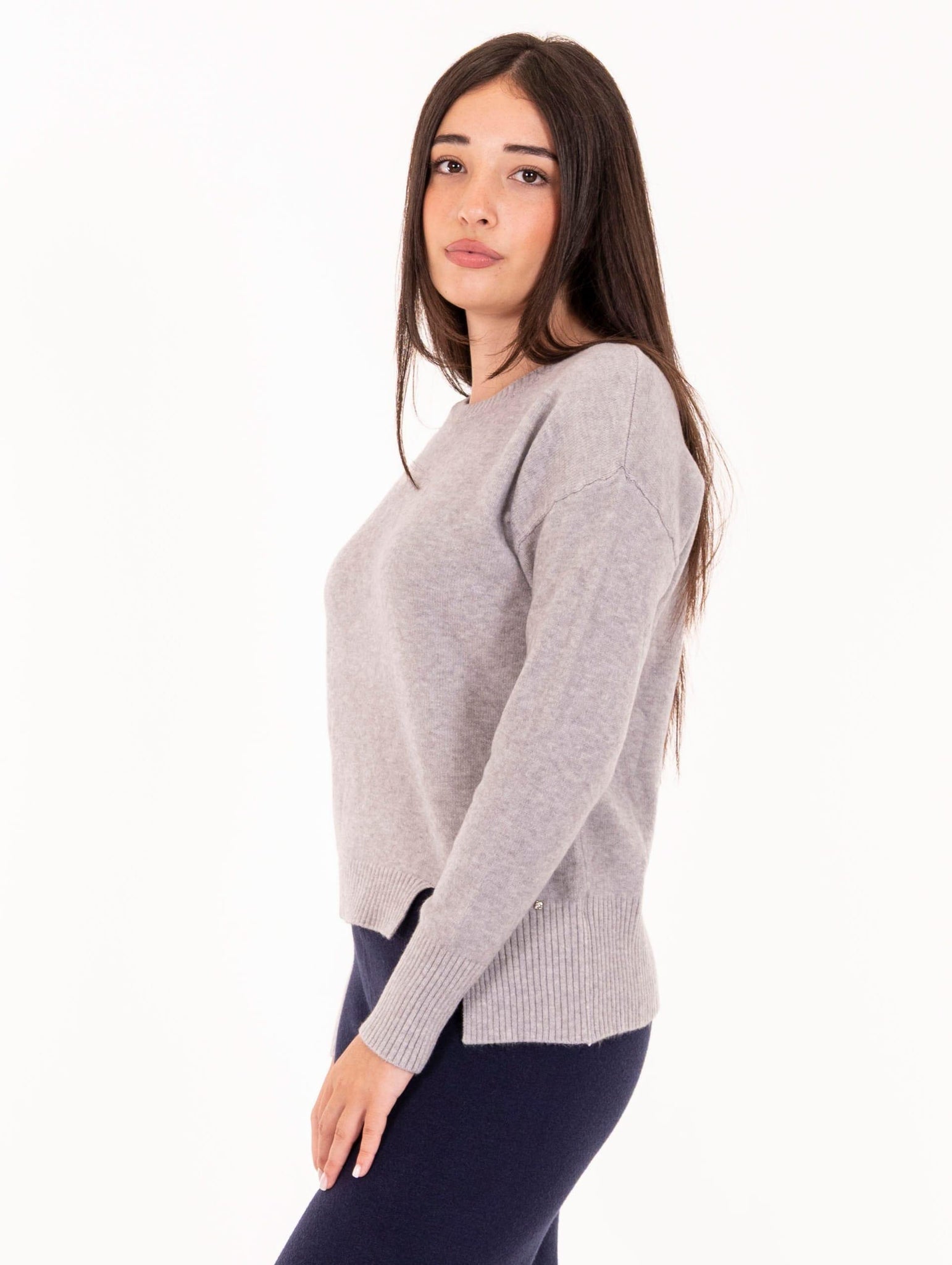 Maglia Girocollo White Wise con Spacchetto in Lana e Viscosa Grigio WW2001318 White Wise