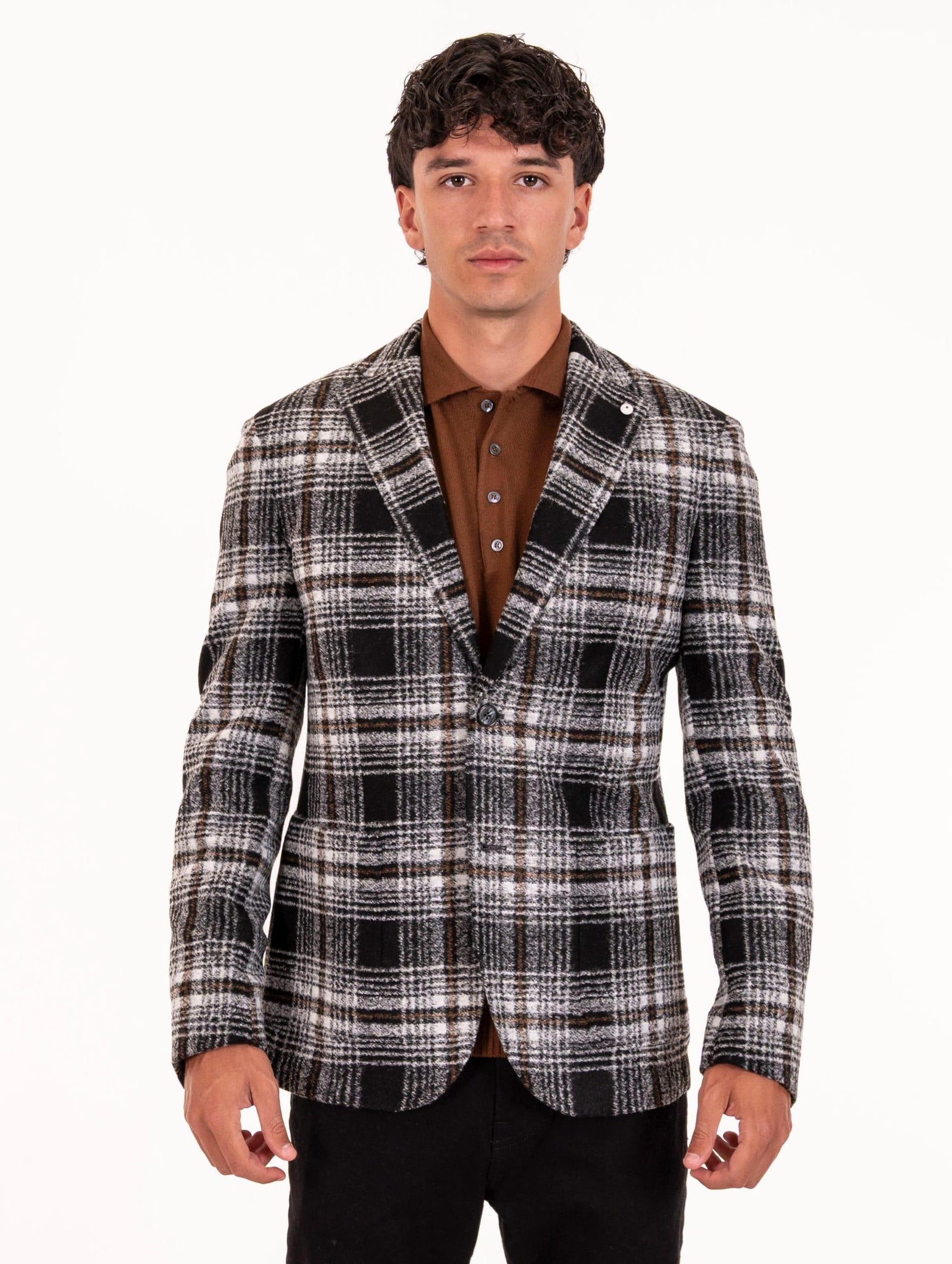 Giacca L.B.M. 1911 in Jersey di Lana Check Nero e Bianco 28115573301 L.B.M. 1911