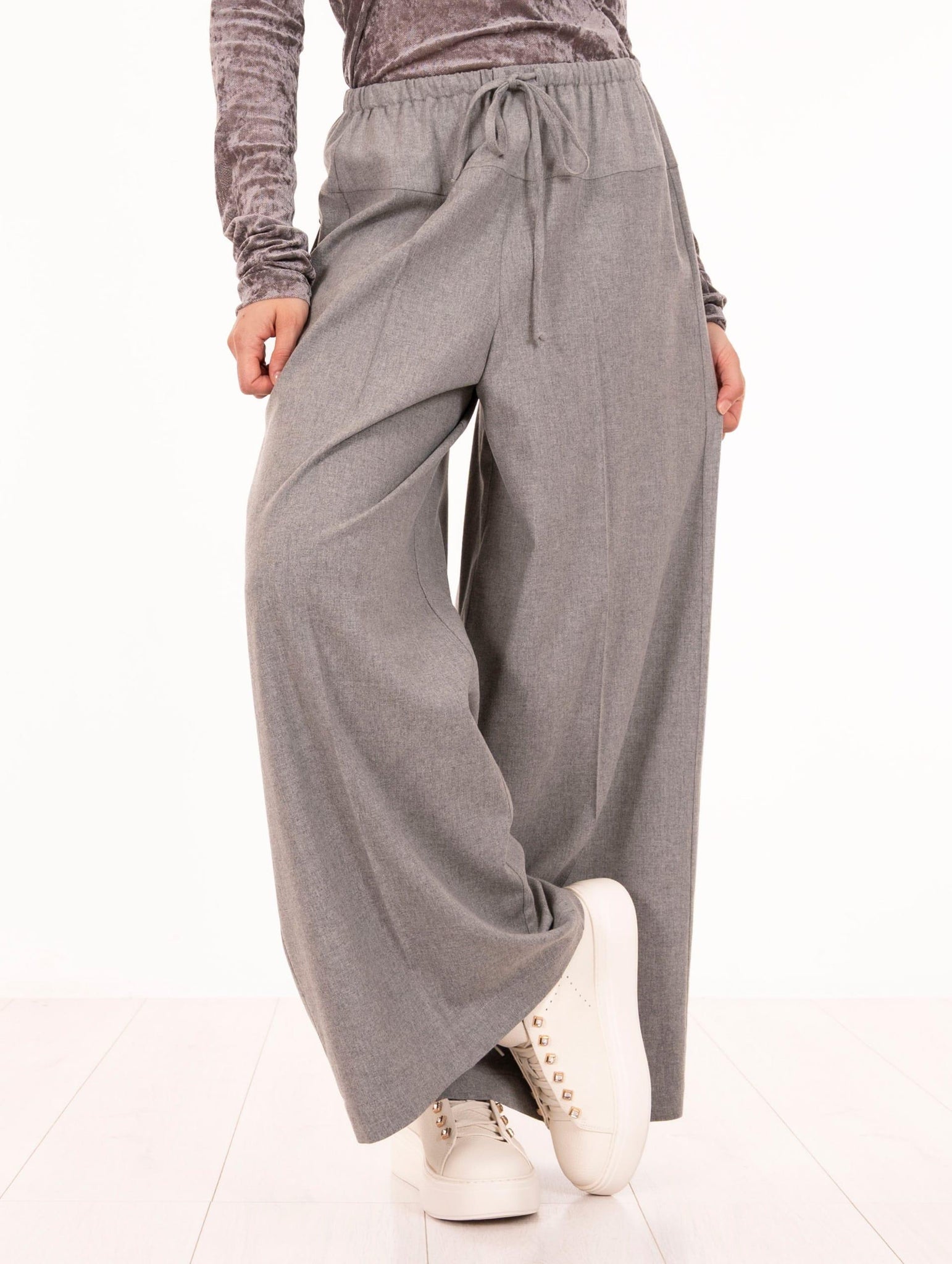 Pantalone Alysi con Coulisse in Flanella di Viscosa e Lana Grigio 165138A5047GR Alysi