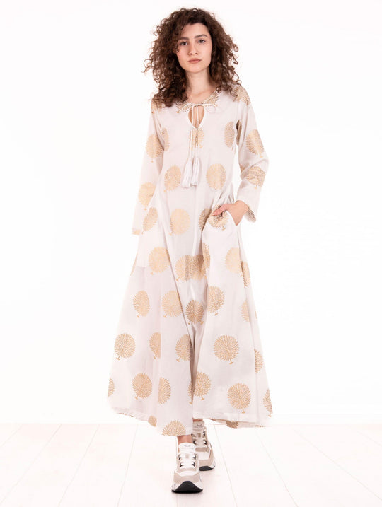 Giulia Four Stroke Kleid aus Baumwolle Weiß und Gold