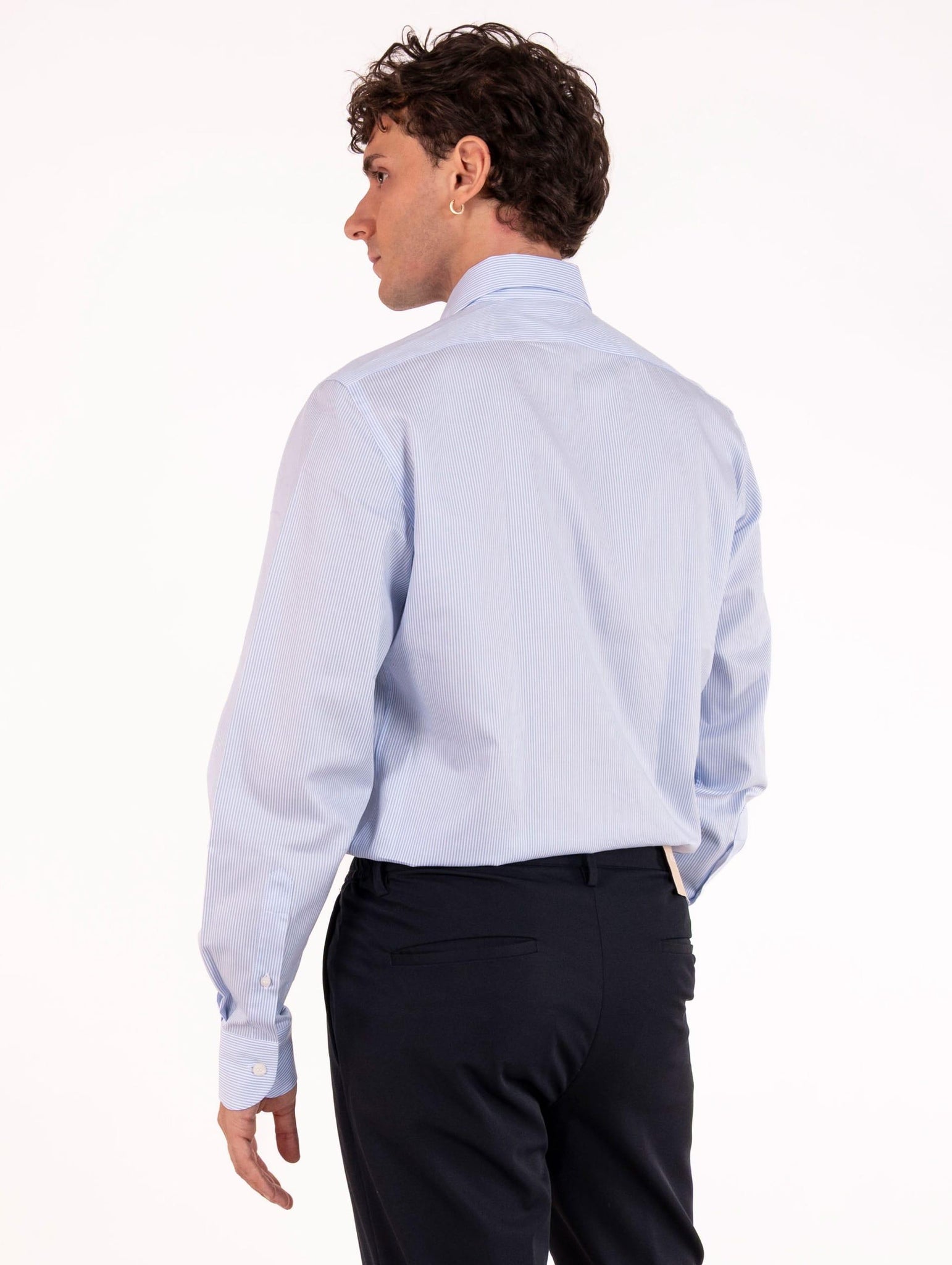 Camicia Regular Orian Botton Down in Cotone a Micro Righe Bianca e Azzurra N35702UP3120 Orian