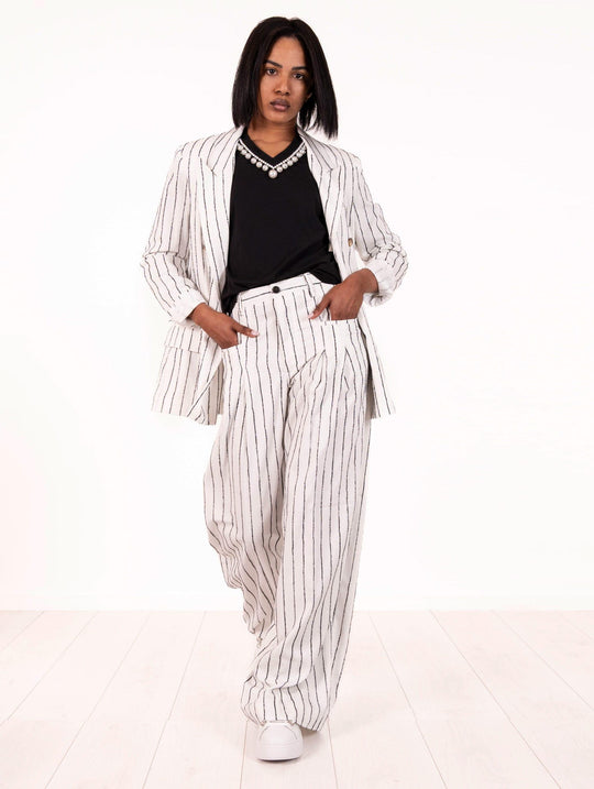 Blazer Gessato White Sand in Viscosa Bianco e Nero