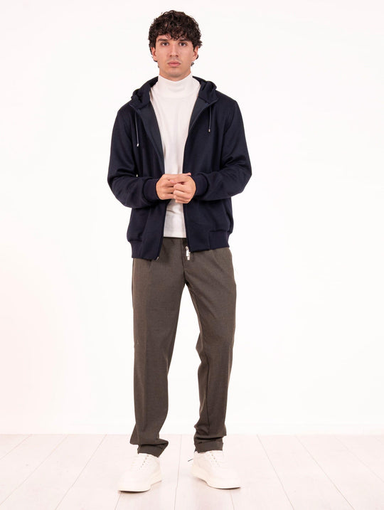 Felpa Devore in Lana e Tencel Blu